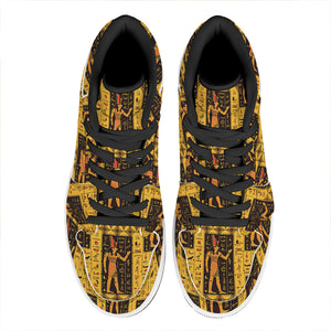 Egyptian Gods And Hieroglyphs Print High Top Leather Sneakers