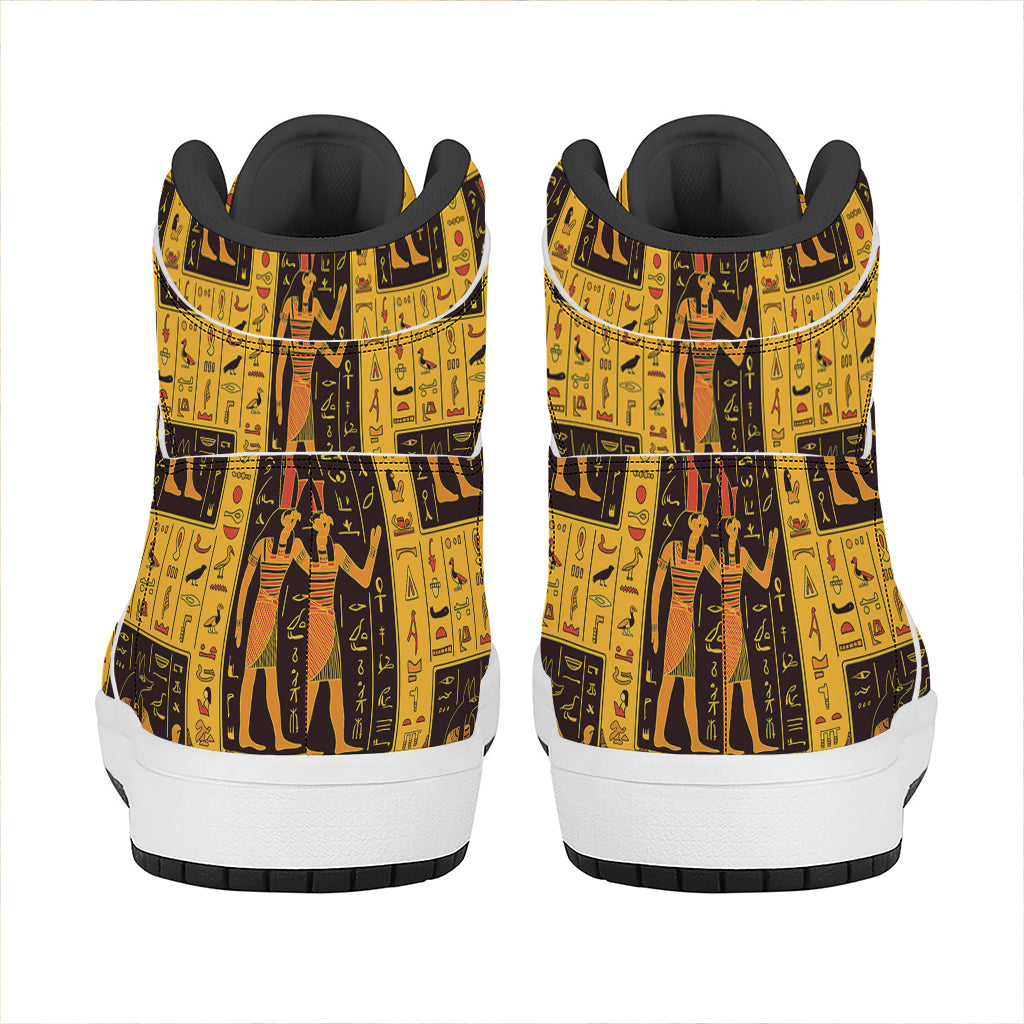 Egyptian Gods And Hieroglyphs Print High Top Leather Sneakers