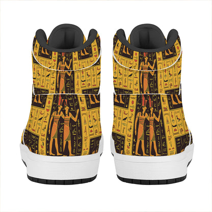 Egyptian Gods And Hieroglyphs Print High Top Leather Sneakers