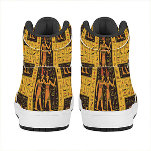 Egyptian Gods And Hieroglyphs Print High Top Leather Sneakers