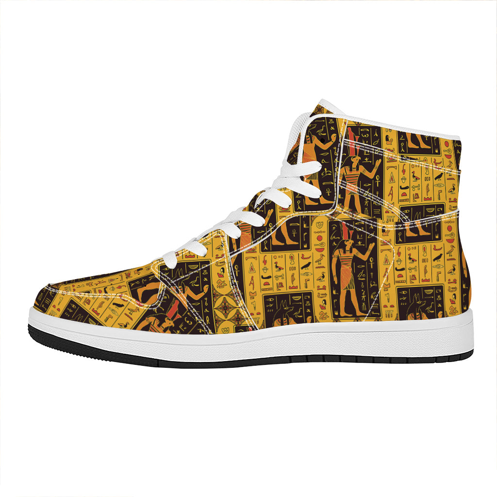 Egyptian Gods And Hieroglyphs Print High Top Leather Sneakers