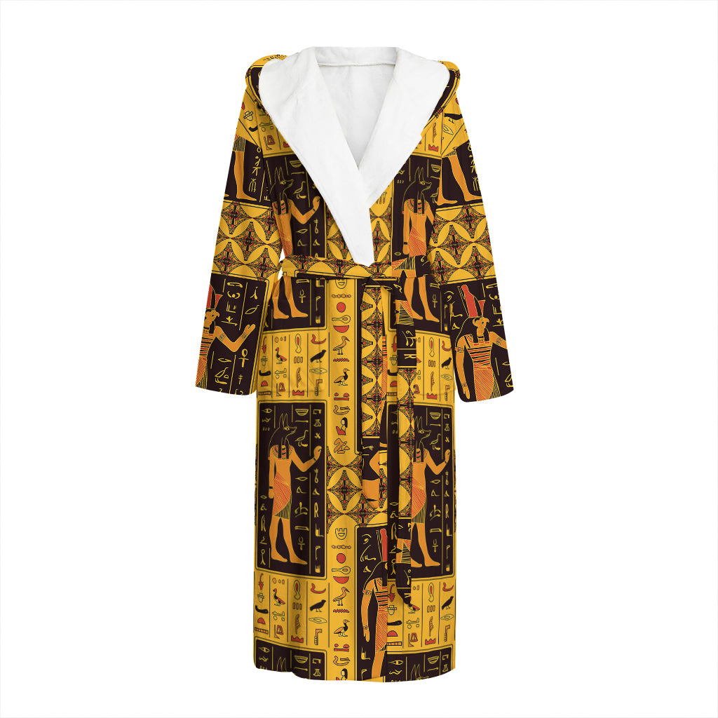 Egyptian Gods And Hieroglyphs Print Hooded Bathrobe