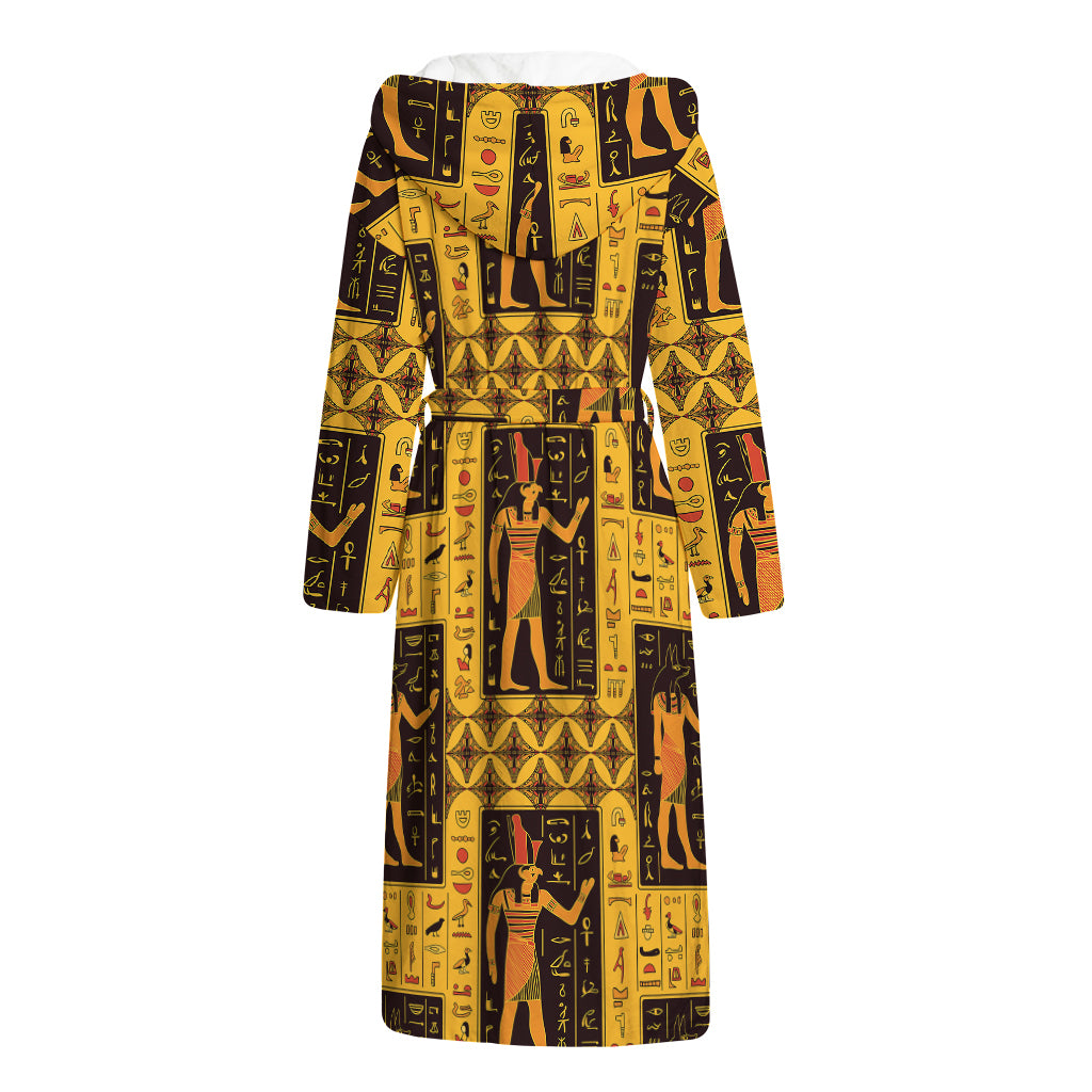 Egyptian Gods And Hieroglyphs Print Hooded Bathrobe