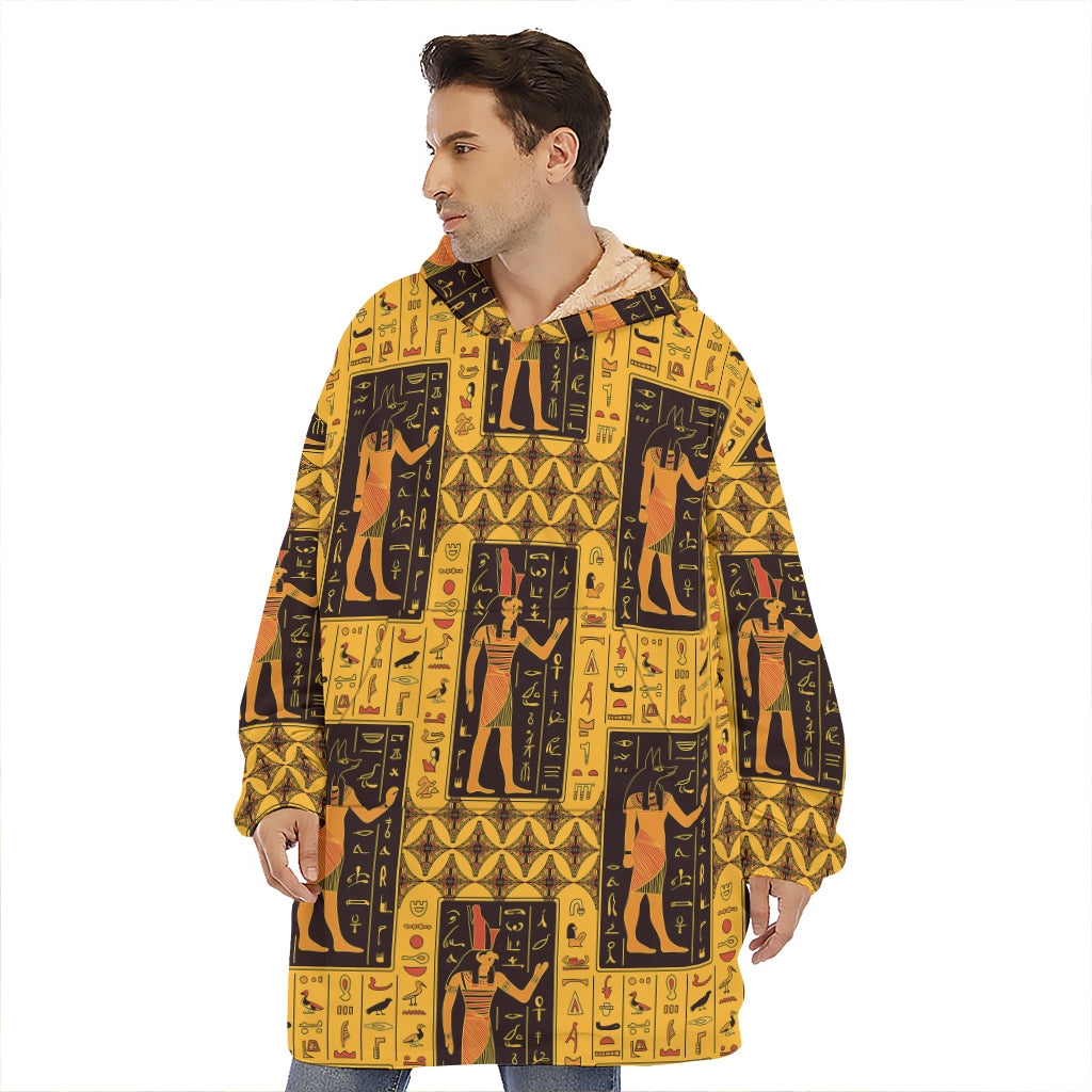Egyptian Gods And Hieroglyphs Print Hoodie Blanket
