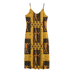 Egyptian Gods And Hieroglyphs Print Jersey Midi Cami Dress