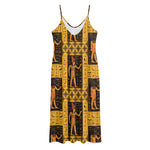 Egyptian Gods And Hieroglyphs Print Jersey Midi Cami Dress