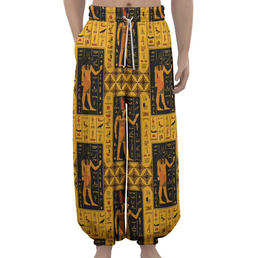 Egyptian Gods And Hieroglyphs Print Lantern Pants