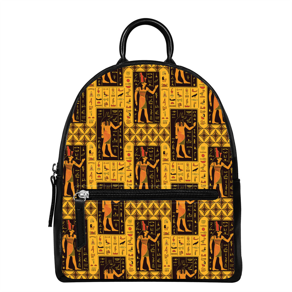 Egyptian Gods And Hieroglyphs Print Leather Backpack