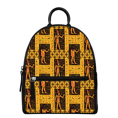 Egyptian Gods And Hieroglyphs Print Leather Backpack