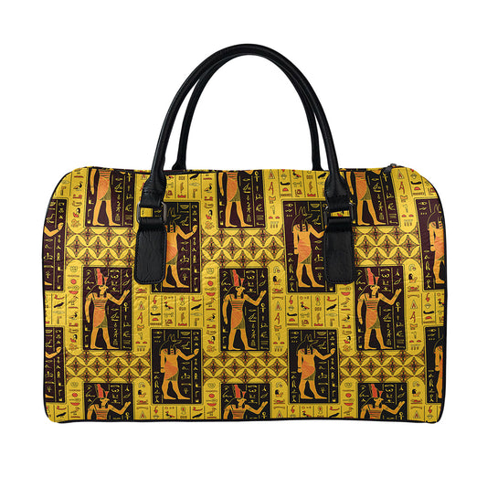 Egyptian Gods And Hieroglyphs Print Leather Duffle Bag