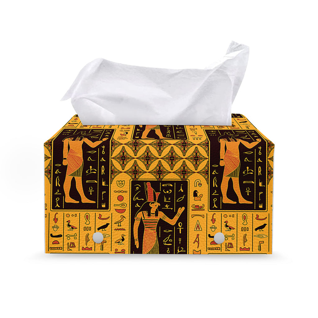 Egyptian Gods And Hieroglyphs Print Leather Tissue Box Cover