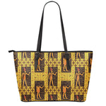 Egyptian Gods And Hieroglyphs Print Leather Tote Bag