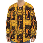 Egyptian Gods And Hieroglyphs Print Long Sleeve Baseball Jersey