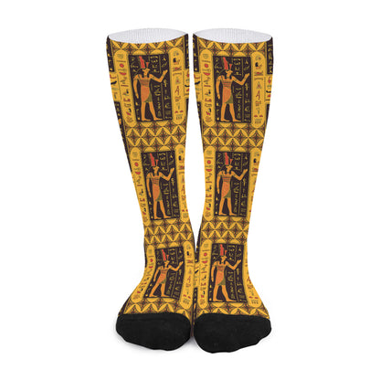 Egyptian Gods And Hieroglyphs Print Long Socks