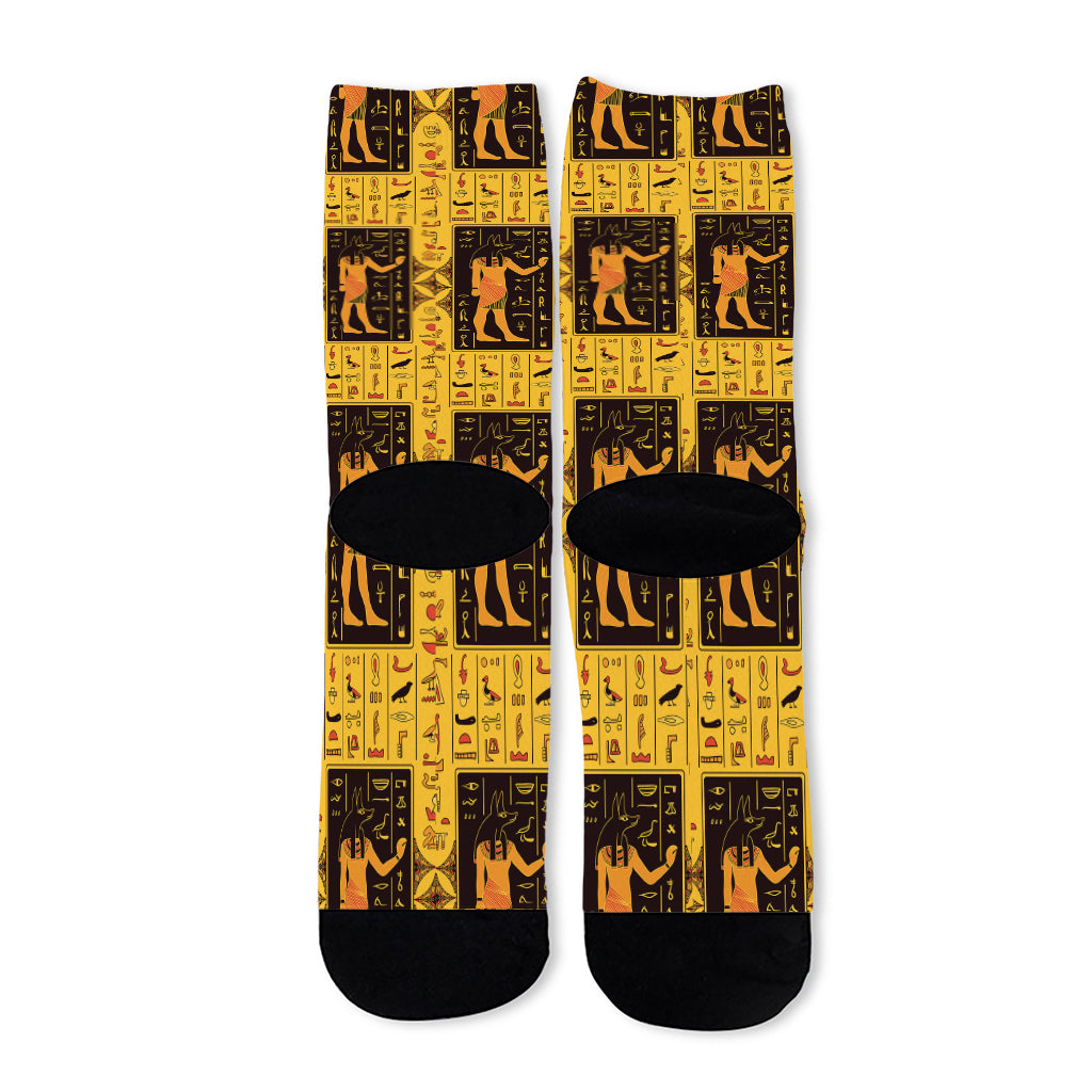 Egyptian Gods And Hieroglyphs Print Long Socks