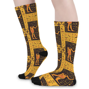 Egyptian Gods And Hieroglyphs Print Long Socks