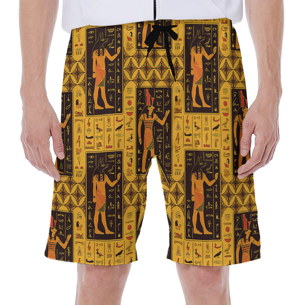 Egyptian Gods And Hieroglyphs Print Men's Beach Shorts