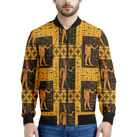 Egyptian Gods And Hieroglyphs Print Men's Bomber Jacket