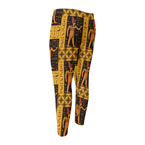 Egyptian Gods And Hieroglyphs Print Men's Compression Pants