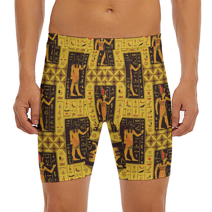 Egyptian Gods And Hieroglyphs Print Men's Long Boxer Briefs