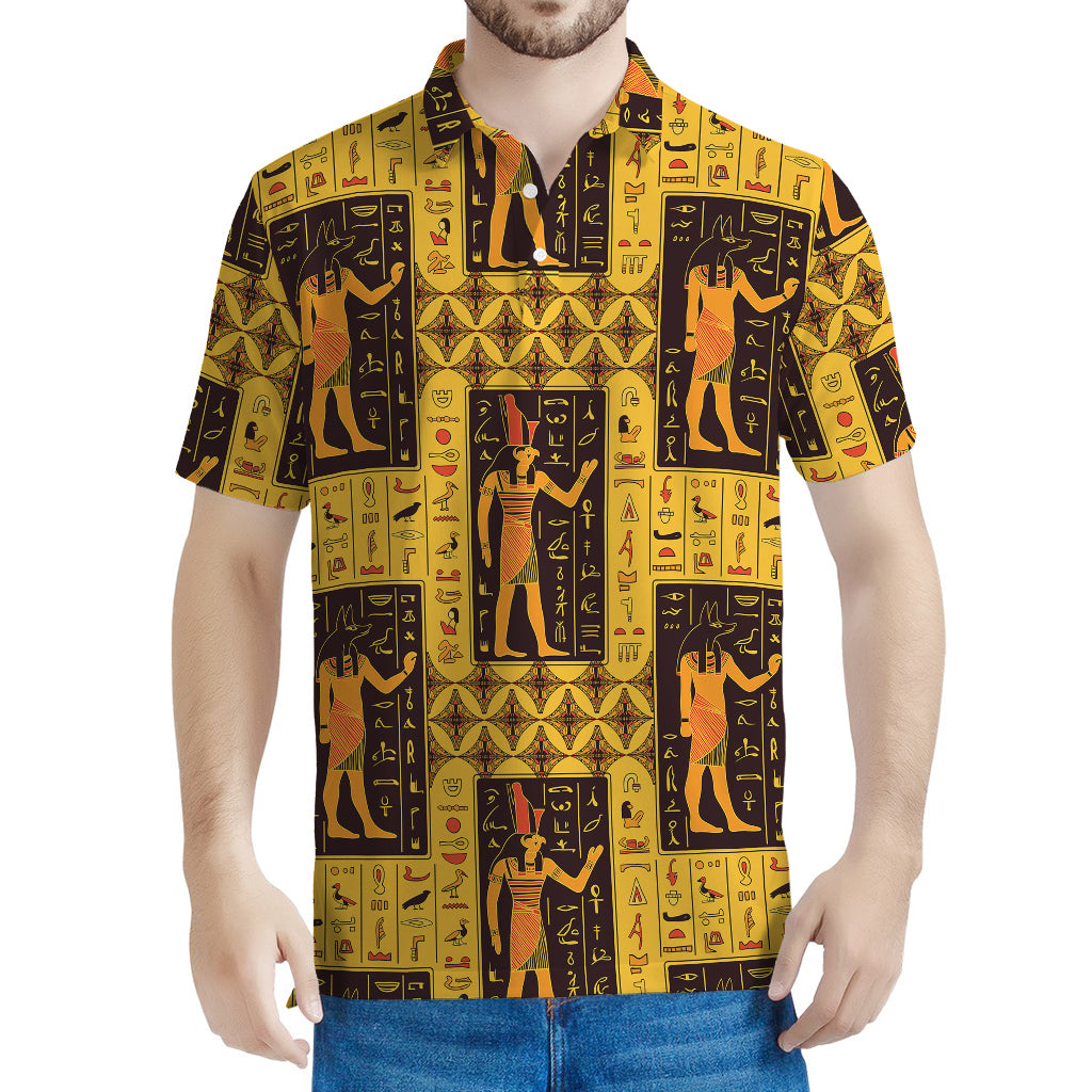 Egyptian Gods And Hieroglyphs Print Men's Polo Shirt