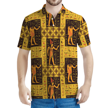 Egyptian Gods And Hieroglyphs Print Men's Polo Shirt