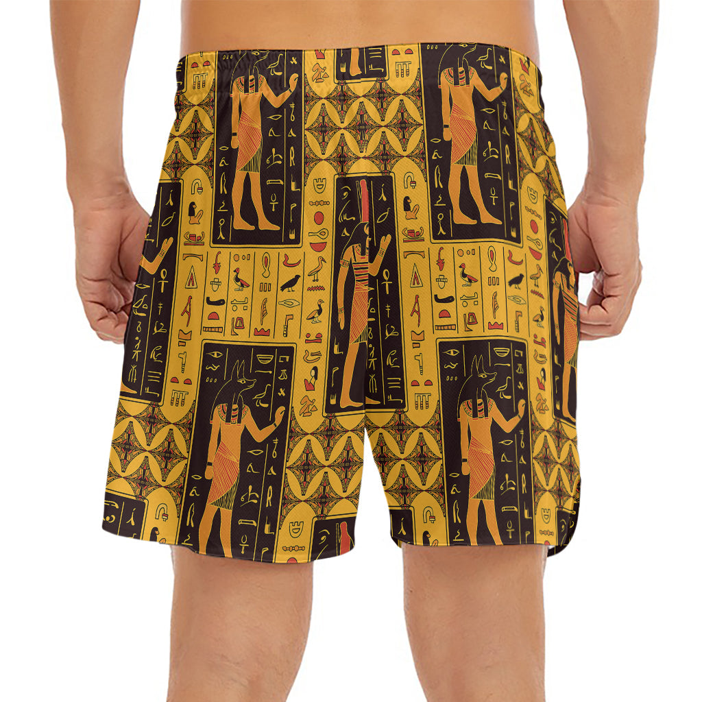 Egyptian Gods And Hieroglyphs Print Men's Split Running Shorts