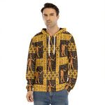 Egyptian Gods And Hieroglyphs Print Men's Velvet Pullover Hoodie