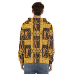 Egyptian Gods And Hieroglyphs Print Men's Velvet Pullover Hoodie