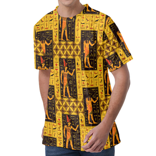 Egyptian Gods And Hieroglyphs Print Men's Velvet T-Shirt