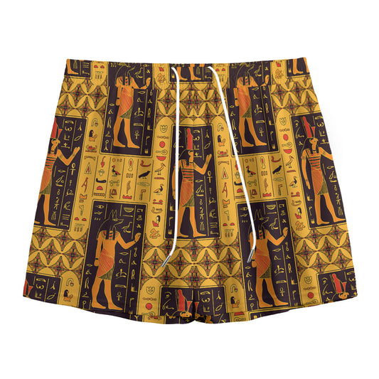 Egyptian Gods And Hieroglyphs Print Mesh Shorts