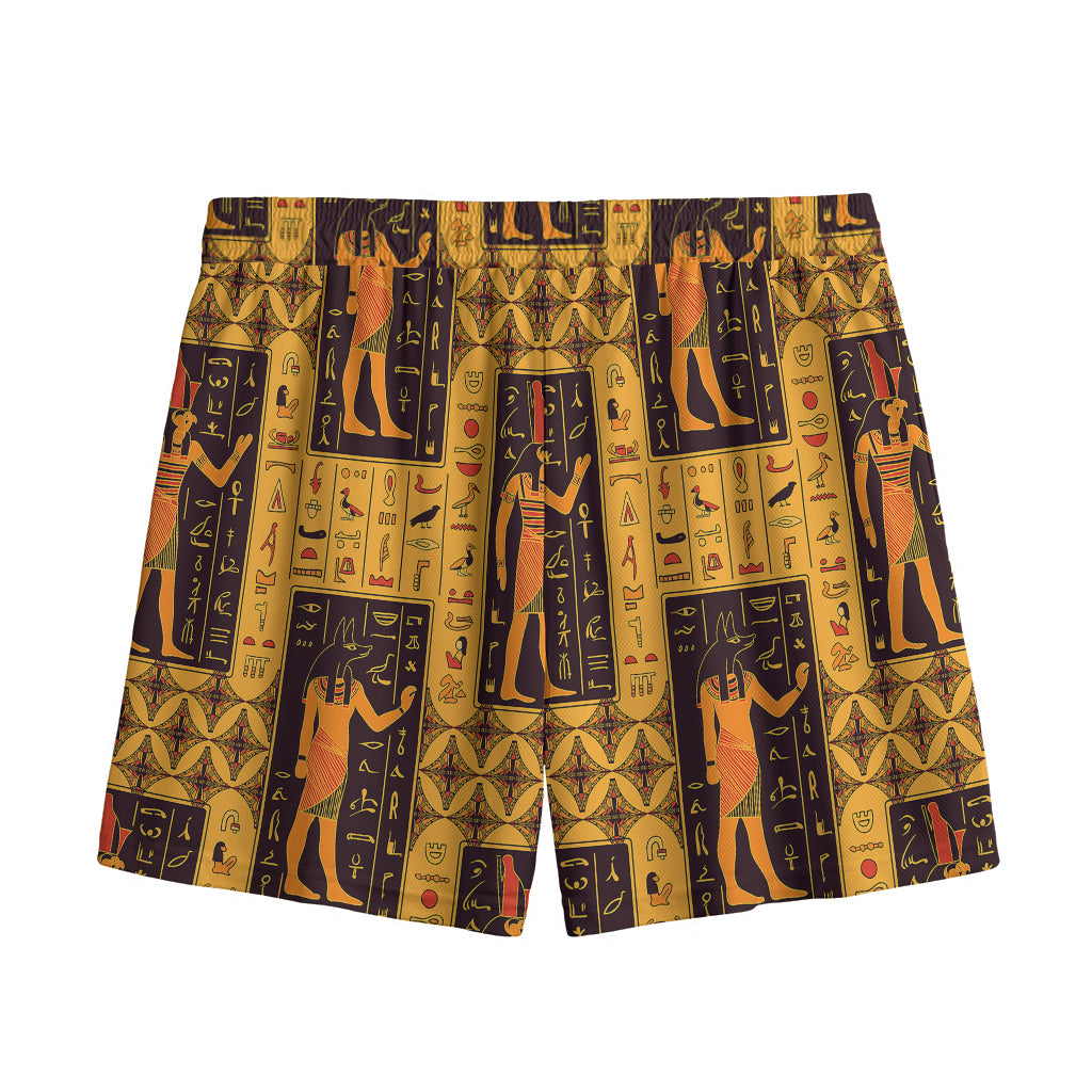 Egyptian Gods And Hieroglyphs Print Mesh Shorts
