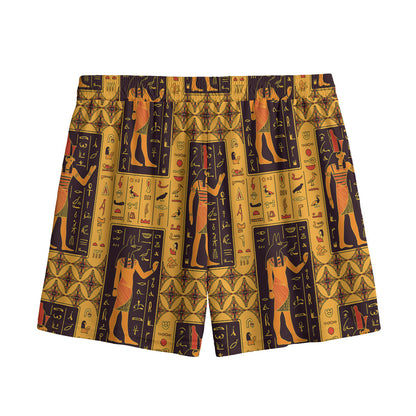 Egyptian Gods And Hieroglyphs Print Mesh Shorts