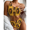 Egyptian Gods And Hieroglyphs Print One Shoulder Bikini Top