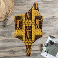 Egyptian Gods And Hieroglyphs Print One Shoulder Bodysuit