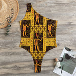 Egyptian Gods And Hieroglyphs Print One Shoulder Bodysuit
