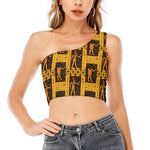 Egyptian Gods And Hieroglyphs Print One Shoulder Crop Top