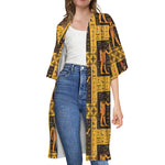 Egyptian Gods And Hieroglyphs Print Open Front Beach Cover Up