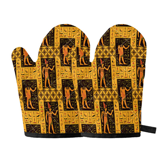 Egyptian Gods And Hieroglyphs Print Oven Mitts