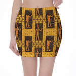 Egyptian Gods And Hieroglyphs Print Pencil Mini Skirt