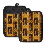 Egyptian Gods And Hieroglyphs Print Pot Holders With Pocket