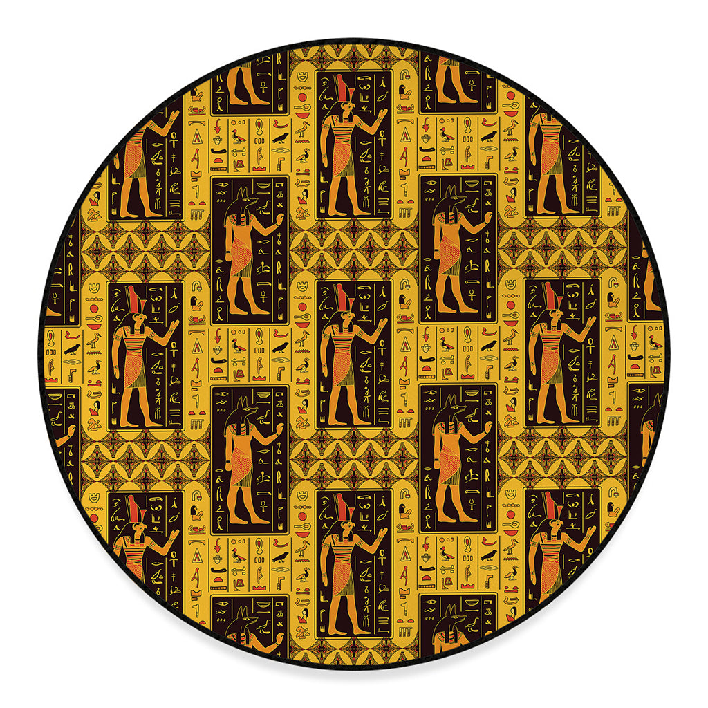 Egyptian Gods And Hieroglyphs Print Round Floor Mat