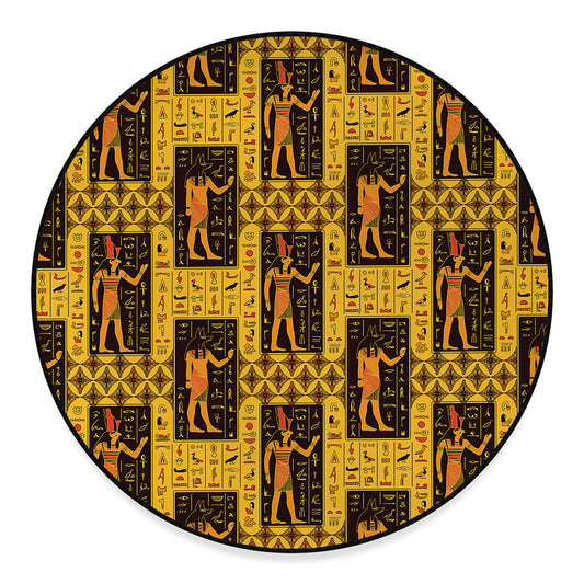 Egyptian Gods And Hieroglyphs Print Round Floor Mat