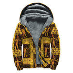 Egyptian Gods And Hieroglyphs Print Sherpa Lined Zip Up Hoodie