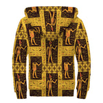 Egyptian Gods And Hieroglyphs Print Sherpa Lined Zip Up Hoodie
