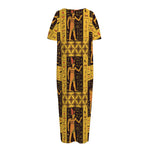 Egyptian Gods And Hieroglyphs Print Short Sleeve Long Nightdress