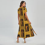 Egyptian Gods And Hieroglyphs Print Short Sleeve Maxi Dress