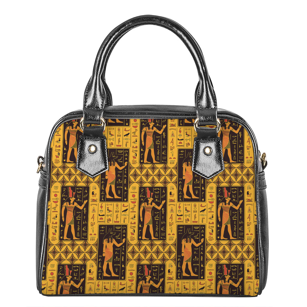 Egyptian Gods And Hieroglyphs Print Shoulder Handbag