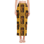 Egyptian Gods And Hieroglyphs Print Side Slit Maxi Skirt