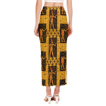 Egyptian Gods And Hieroglyphs Print Side Slit Maxi Skirt